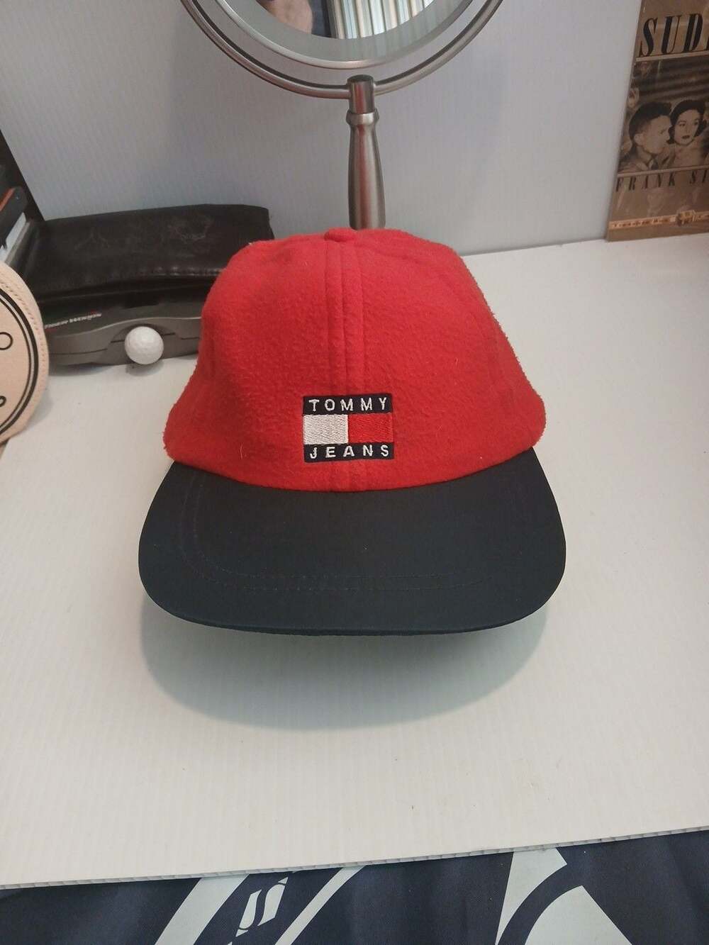 Tommy Jeans Fleece Baseball Hat Red Black Strapback Vintage